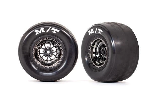 Traxxas 9475X Tires & Wheels, Assembled, Glued (Weld Black Chrome Wheels, Tires, Foam Inserts) (Rear) (2) 1 Traxxas 9475X Tires & Wheels, Assembled, Glued (Weld Black Chrome Wheels, Tires, Foam Inserts) (Rear) (2)