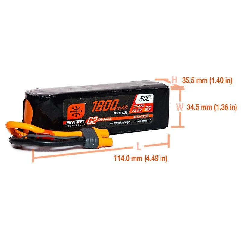 Spektrum 1800mAh 6S 22.2V Smart G2 LiPo 50C IC3 SPMX186S50 2 Spektrum 1800mAh 6S 22.2V Smart G2 LiPo 50C IC3 SPMX186S50 - Image 2