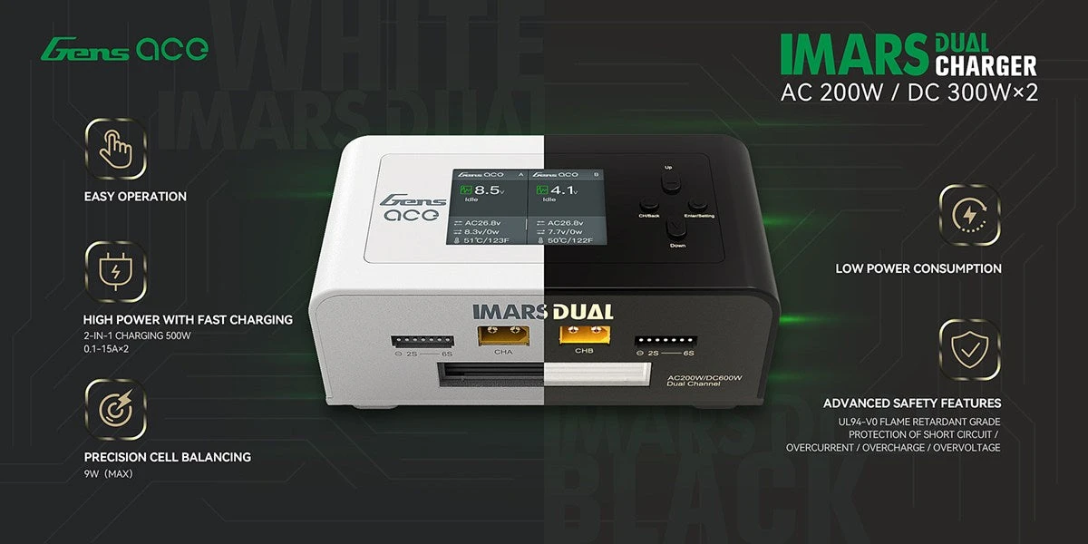 Gens Ace GensAce Imars Dual Channel AC200W/DC300Wx2 Balance Charger 8 Gens Ace GensAce Imars Dual Channel AC200W/DC300Wx2 Balance Charger - Image 8